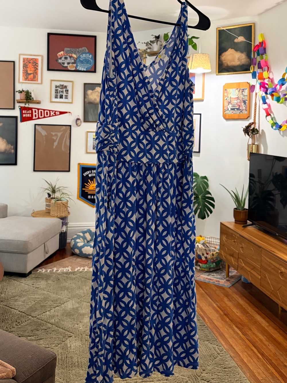 Sleeveless Blue Geometric Print Dress